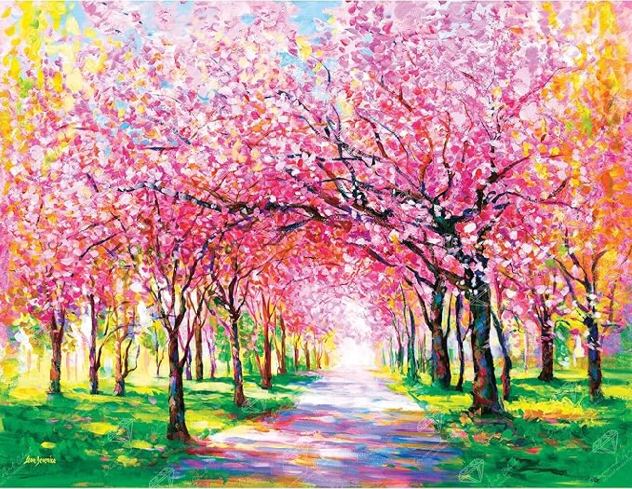 Cherry Blossom Trees Diamond Painting Kit, Fun DIY Crafts for Adults, Round Diamond Art Canvas, 17" x 13" (42.6 cm x 32.8 cm)